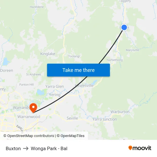 Buxton to Wonga Park - Bal map