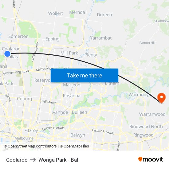 Coolaroo to Wonga Park - Bal map