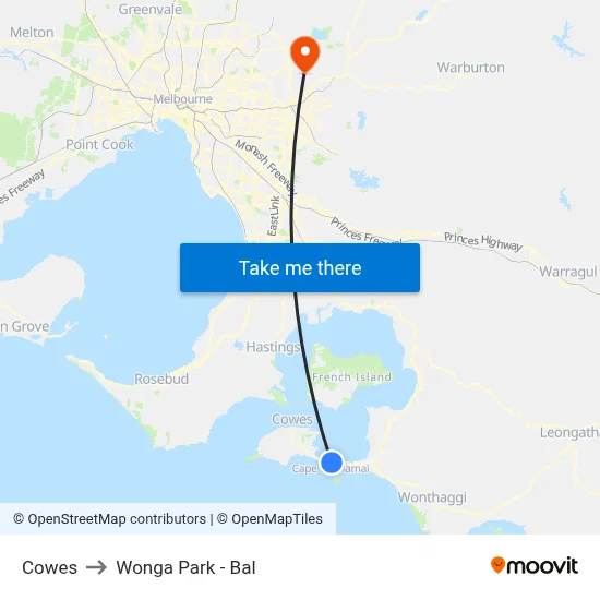 Cowes to Wonga Park - Bal map