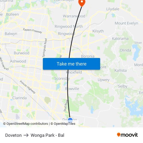 Doveton to Wonga Park - Bal map