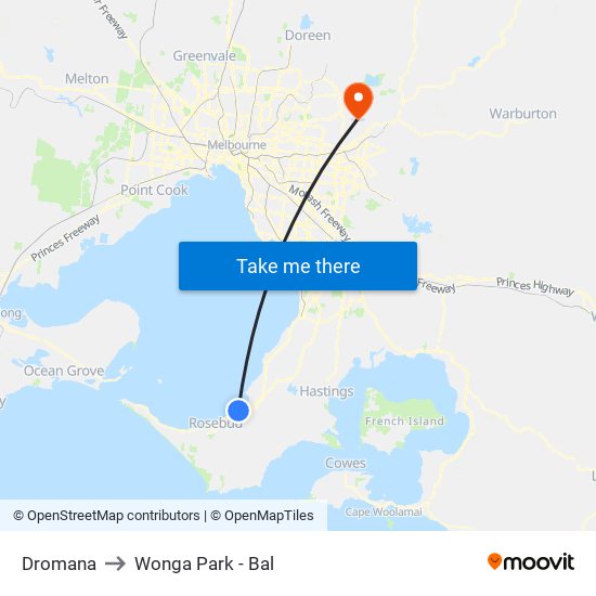 Dromana to Wonga Park - Bal map