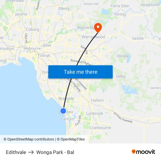 Edithvale to Wonga Park - Bal map