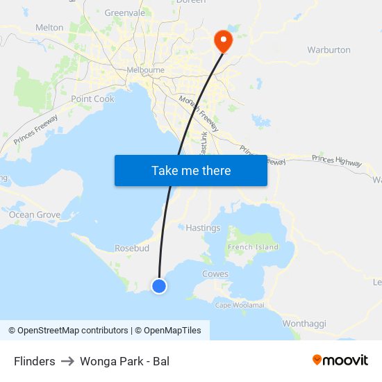 Flinders to Wonga Park - Bal map