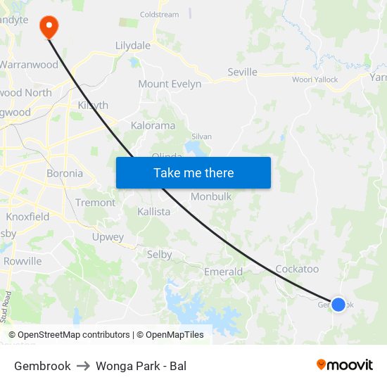 Gembrook to Wonga Park - Bal map