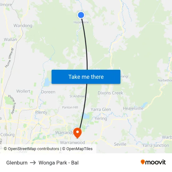 Glenburn to Wonga Park - Bal map