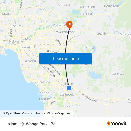 Hallam to Wonga Park - Bal map