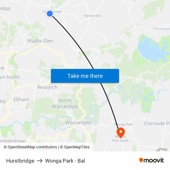 Hurstbridge to Wonga Park - Bal map