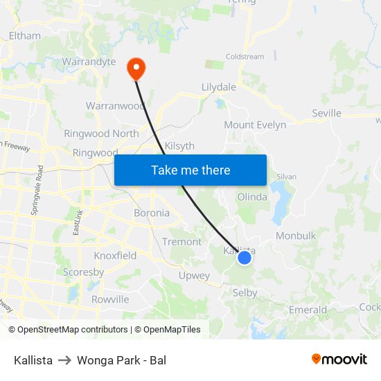 Kallista to Wonga Park - Bal map