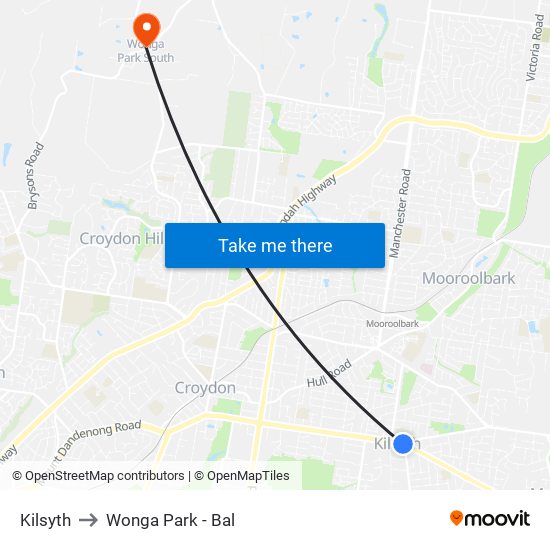 Kilsyth to Wonga Park - Bal map
