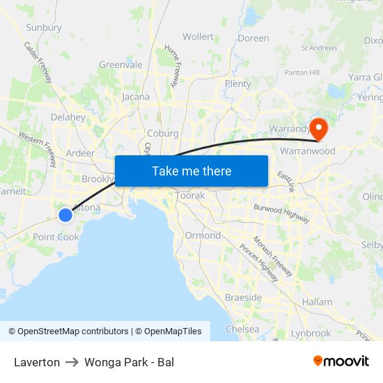 Laverton to Wonga Park - Bal map