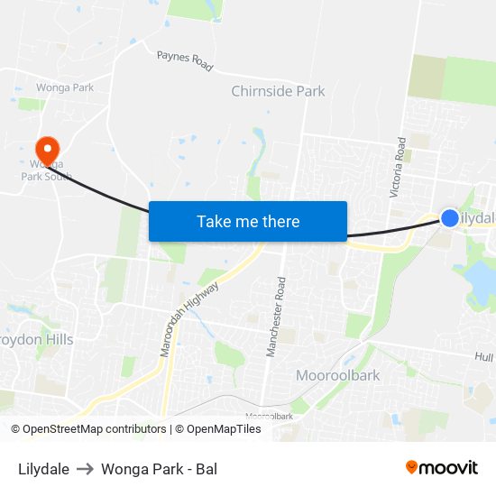 Lilydale to Wonga Park - Bal map