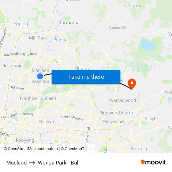 Macleod to Wonga Park - Bal map