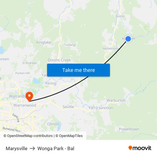 Marysville to Wonga Park - Bal map