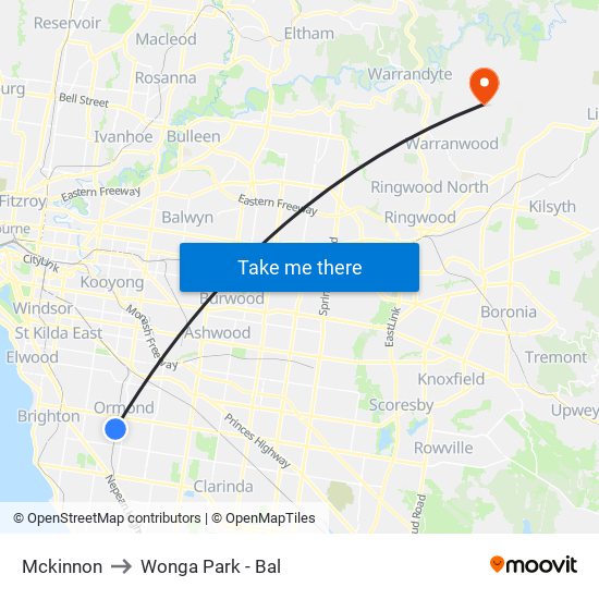 Mckinnon to Wonga Park - Bal map