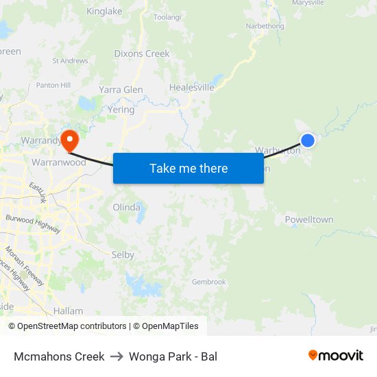 Mcmahons Creek to Wonga Park - Bal map