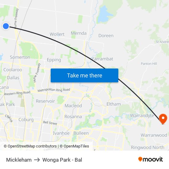 Mickleham to Wonga Park - Bal map