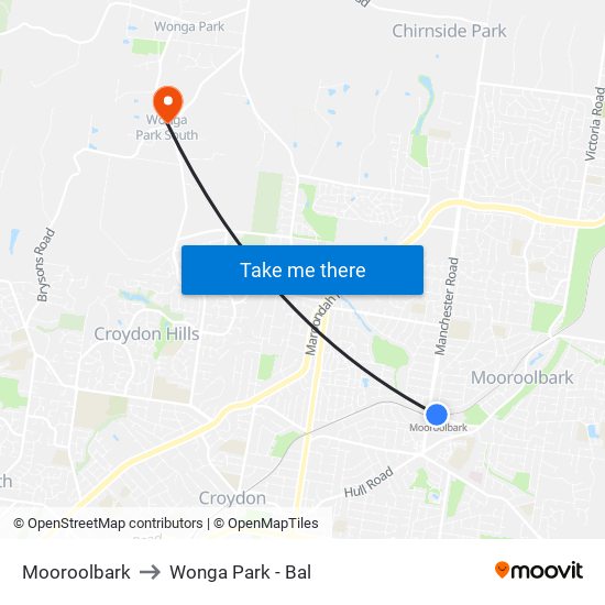 Mooroolbark to Wonga Park - Bal map