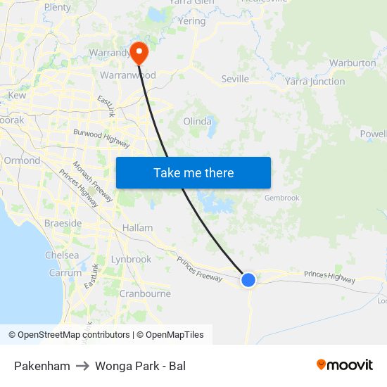 Pakenham to Wonga Park - Bal map