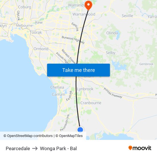 Pearcedale to Wonga Park - Bal map