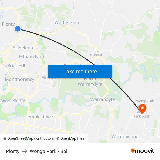 Plenty to Wonga Park - Bal map