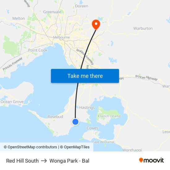 Red Hill South to Wonga Park - Bal map