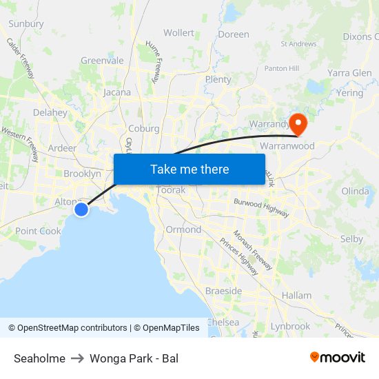 Seaholme to Wonga Park - Bal map