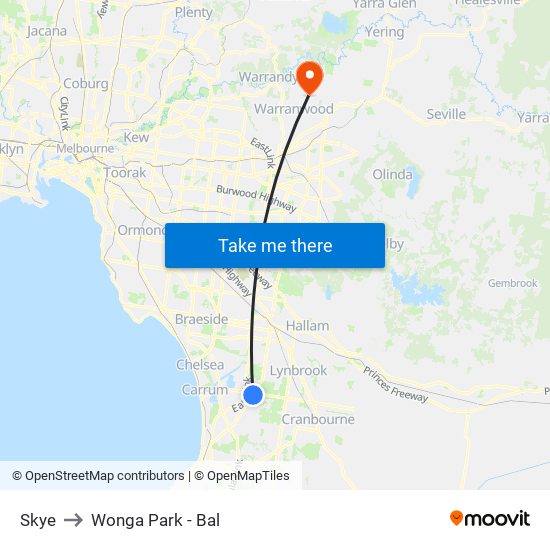 Skye to Wonga Park - Bal map