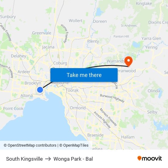 South Kingsville to Wonga Park - Bal map