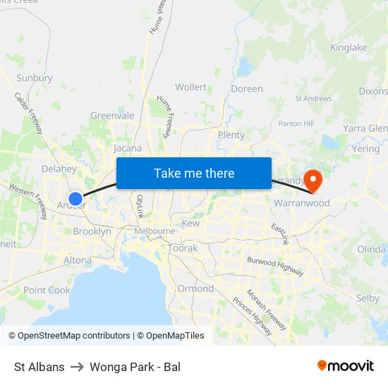 St Albans to Wonga Park - Bal map