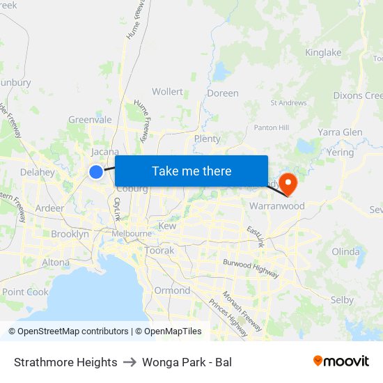 Strathmore Heights to Wonga Park - Bal map