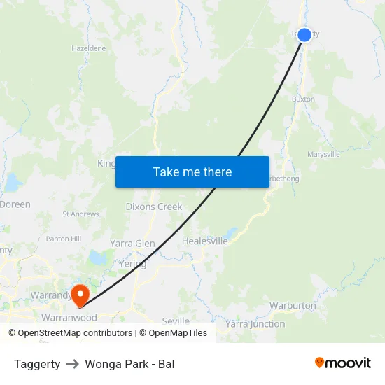 Taggerty to Wonga Park - Bal map