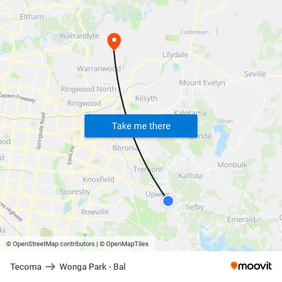 Tecoma to Wonga Park - Bal map