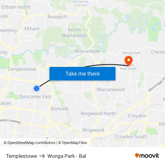 Templestowe to Wonga Park - Bal map