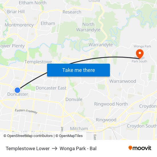 Templestowe Lower to Wonga Park - Bal map