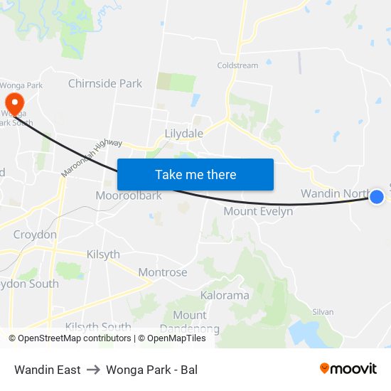 Wandin East to Wonga Park - Bal map