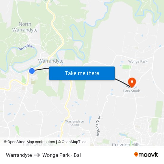 Warrandyte to Wonga Park - Bal map