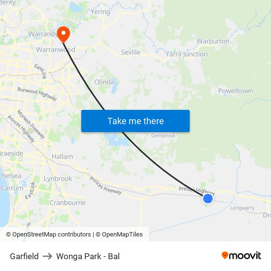 Garfield to Wonga Park - Bal map