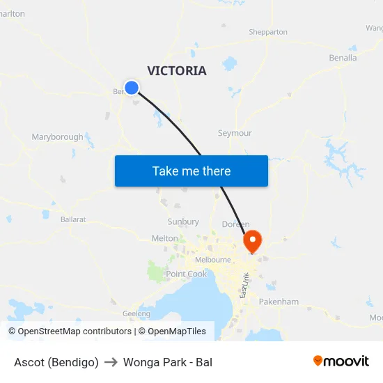 Ascot (Bendigo) to Wonga Park - Bal map