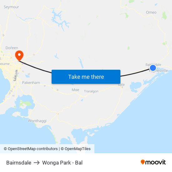 Bairnsdale to Wonga Park - Bal map