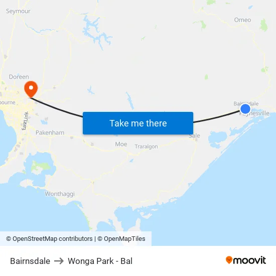 Bairnsdale to Wonga Park - Bal map