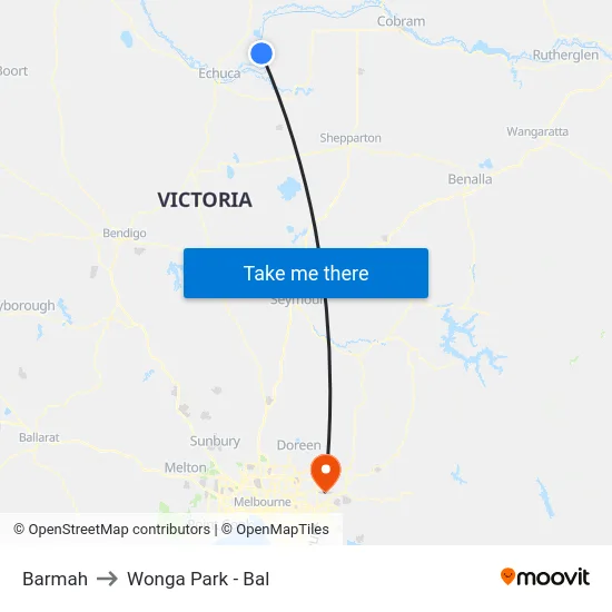 Barmah to Wonga Park - Bal map