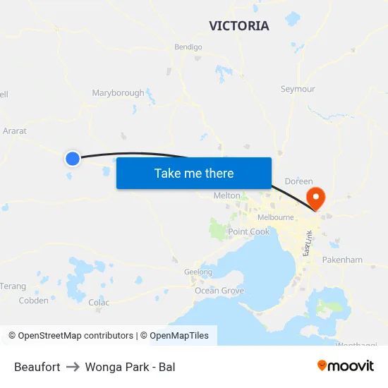 Beaufort to Wonga Park - Bal map