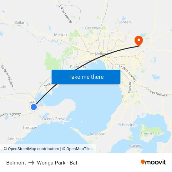 Belmont to Wonga Park - Bal map