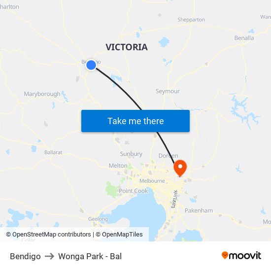 Bendigo to Wonga Park - Bal map