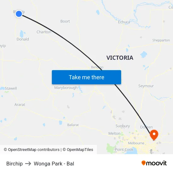 Birchip to Wonga Park - Bal map
