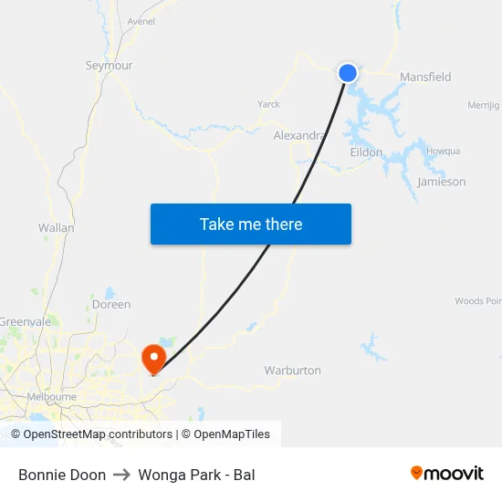 Bonnie Doon to Wonga Park - Bal map