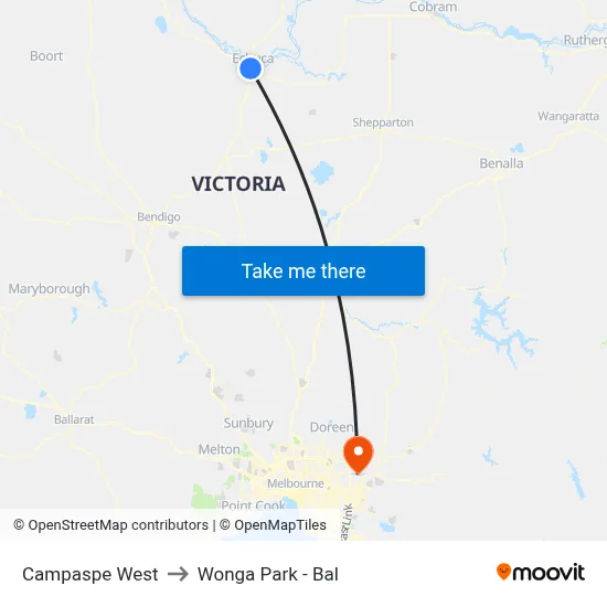 Campaspe West to Wonga Park - Bal map