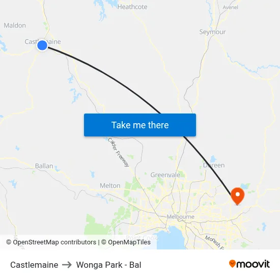 Castlemaine to Wonga Park - Bal map