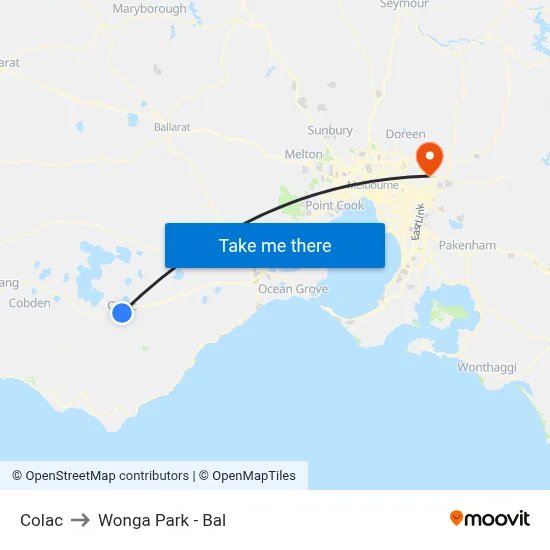 Colac to Wonga Park - Bal map