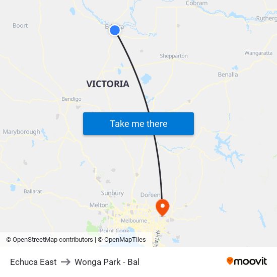 Echuca East to Wonga Park - Bal map